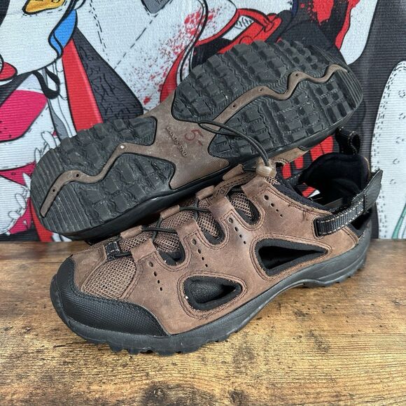 Lands End Sandals Mens 8 B Hiking Fishermans Flats Brown Suede Mesh Drawstring - Picture 1 of 7